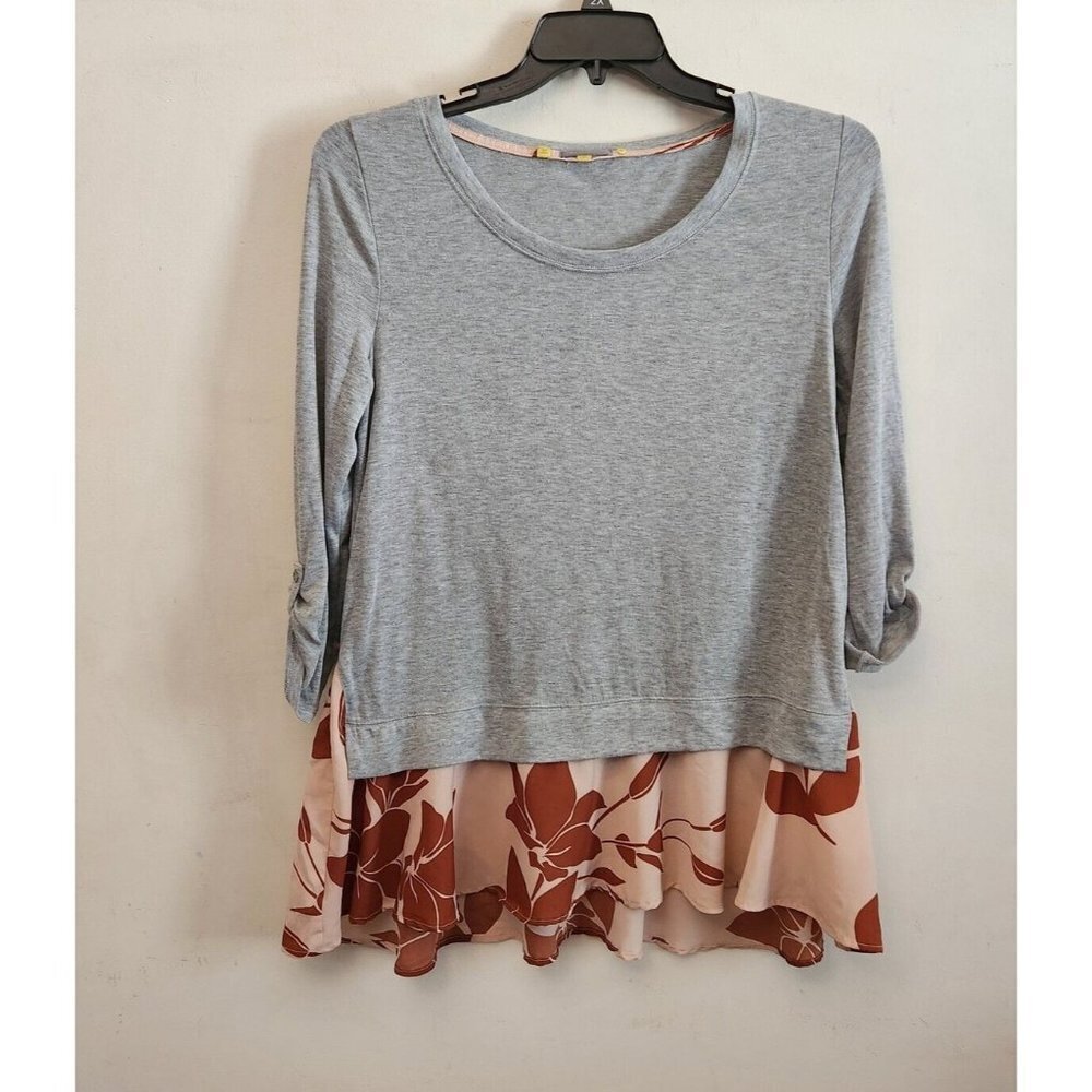 Anthropologie Little Yellow Button Tunic Tee Sz Large Mixed Fabric LS